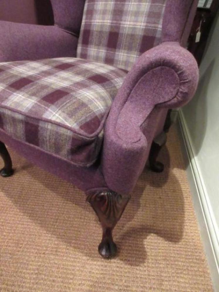 Superb Queen Anne Style Walnut Framed Wing Armchair - Image 3