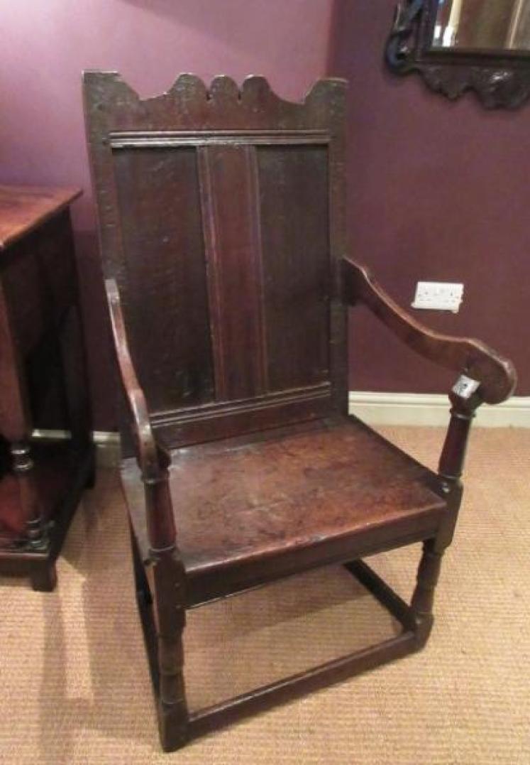 Very Original James II Period Oak Wainscot Armchair - Image 1
