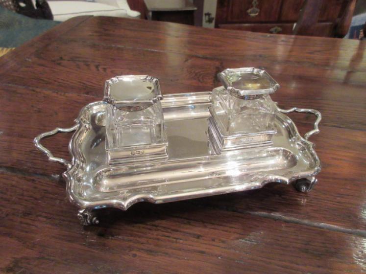 High Quality Edwardian Period Silver Double Inkstand - Image 1