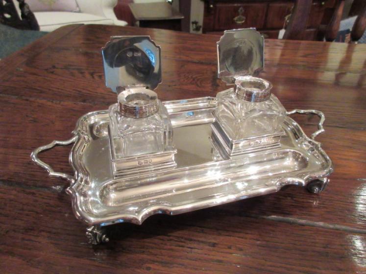 High Quality Edwardian Period Silver Double Inkstand - Image 2