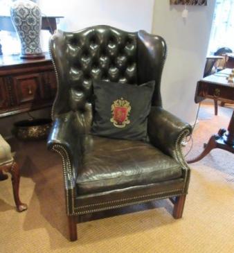 Superb Edwardian Leather Buttoned Wing Armchair