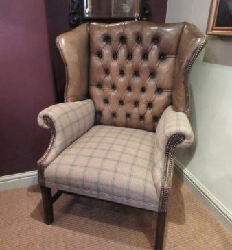 Fine Edwardian Period Olive Green Leather Wing Armchair