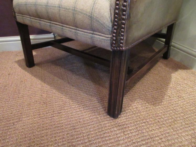 Fine Edwardian Period Olive Green Leather Wing Armchair - Image 5