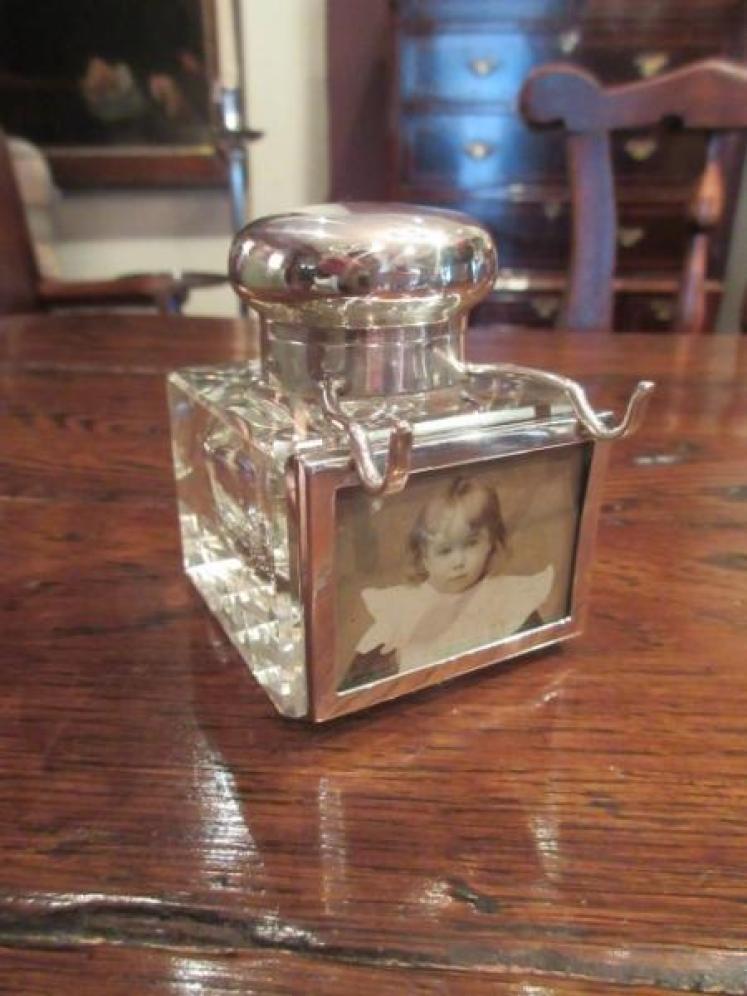 Edwardian Silver Topped Inkwell & Photo Frame - Image 1