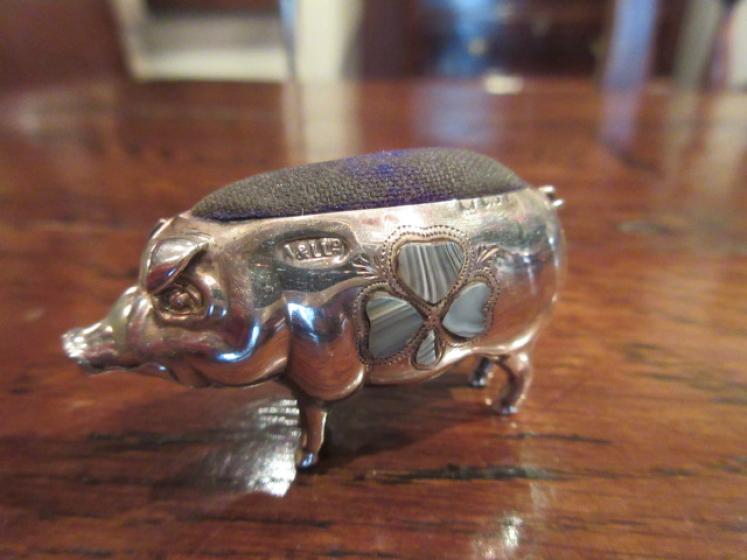 Rare George V Period Silver Irish Themed Pig Pin Cushion - Image 1