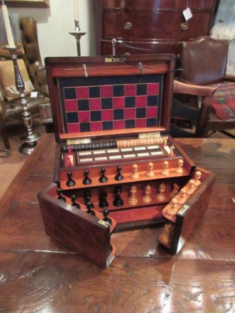 Superior Mid Victorian Figured Walnut Games Compendium - Image 1