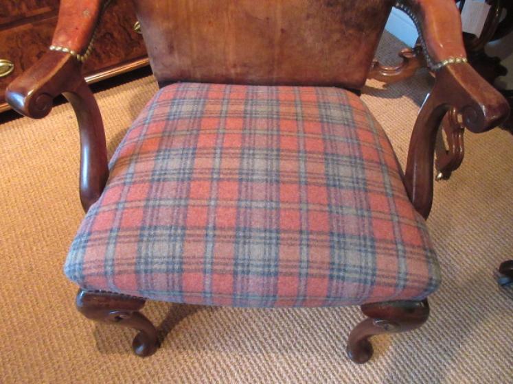 19th Century Leather & Walnut Open Armchair - Image 3