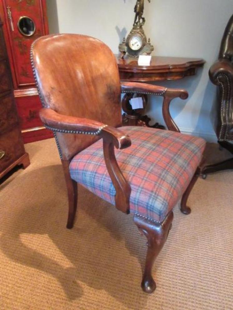 19th Century Leather & Walnut Open Armchair - Image 5