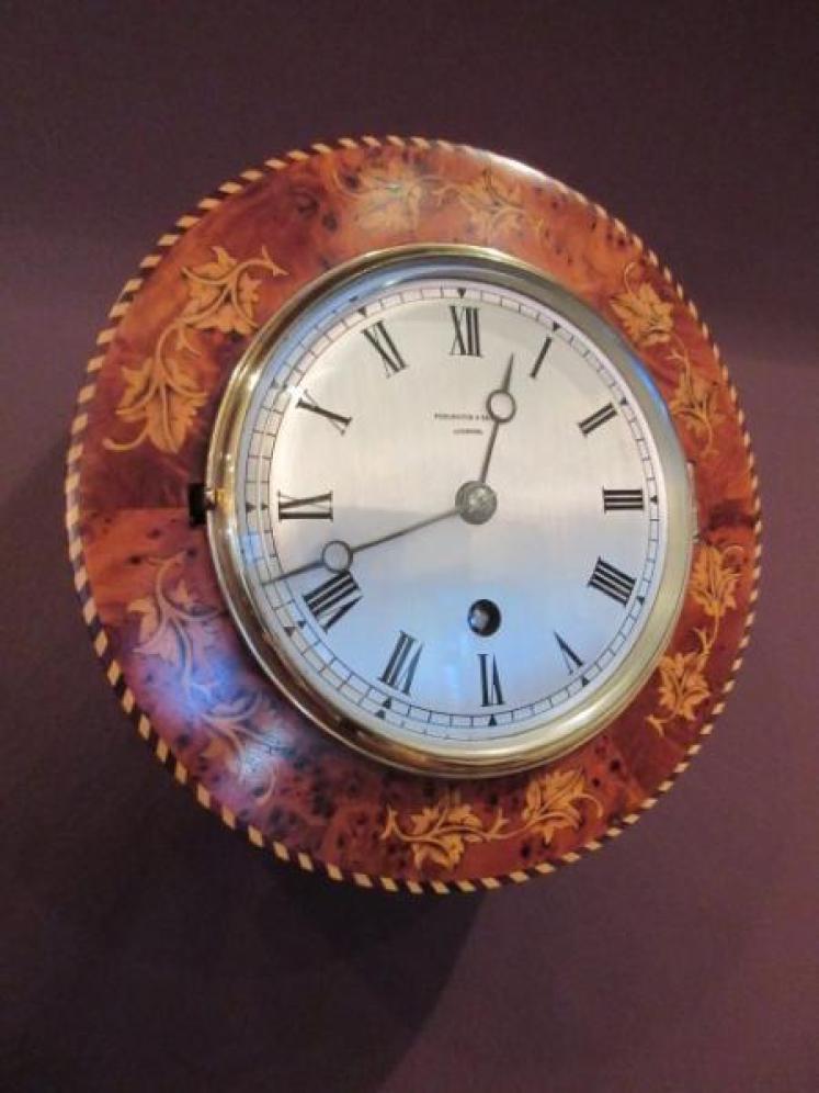 Fine 19th Century Burr Yew Inlaid Library Wall Clock - Image 1