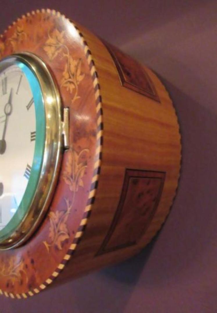Fine 19th Century Burr Yew Inlaid Library Wall Clock - Image 5