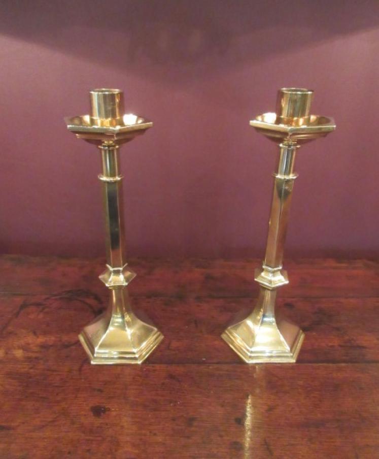 Pair of Regency Period Cast Brass Church Candlesticks - Image 1