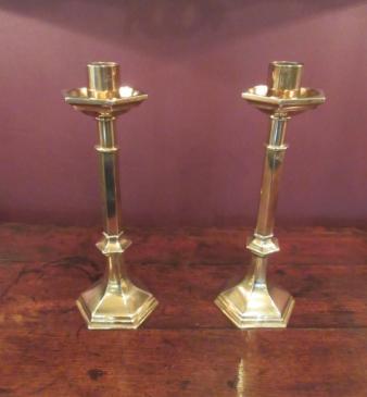 Pair of Regency Period Cast Brass Church Candlesticks