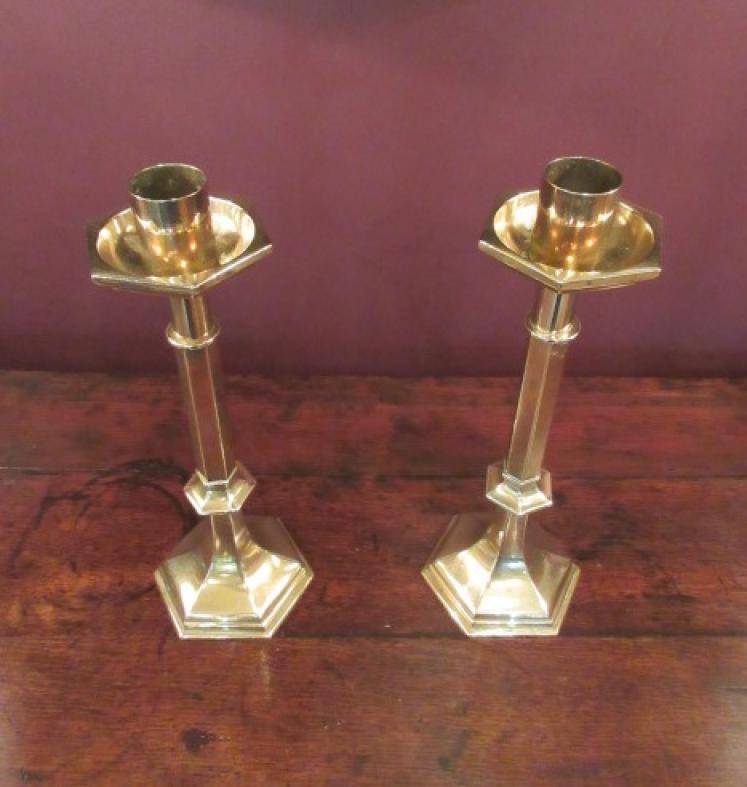 Pair of Regency Period Cast Brass Church Candlesticks - Image 2