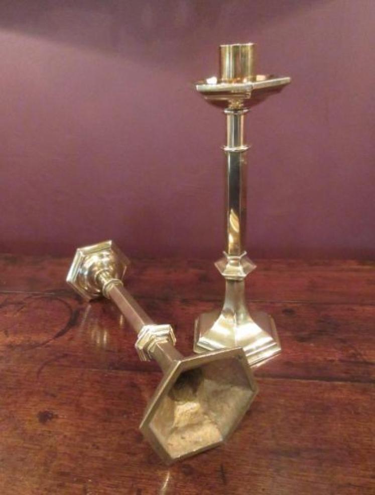 Pair of Regency Period Cast Brass Church Candlesticks - Image 5
