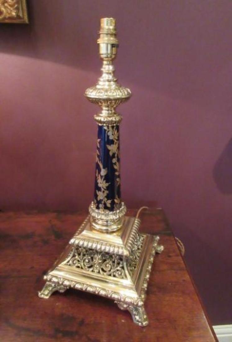 Mid Victorian Cast Brass & Porcelain Table Lamp - Image 1