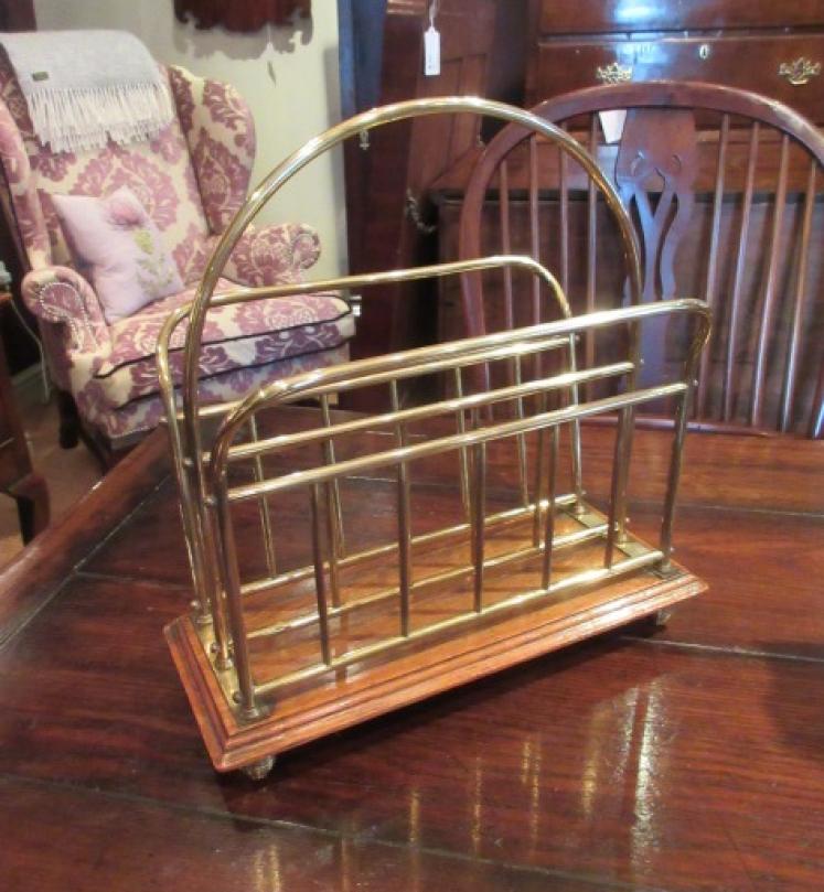 Top Quality Victorian Brass & Oak Magazine Stand - Image 1