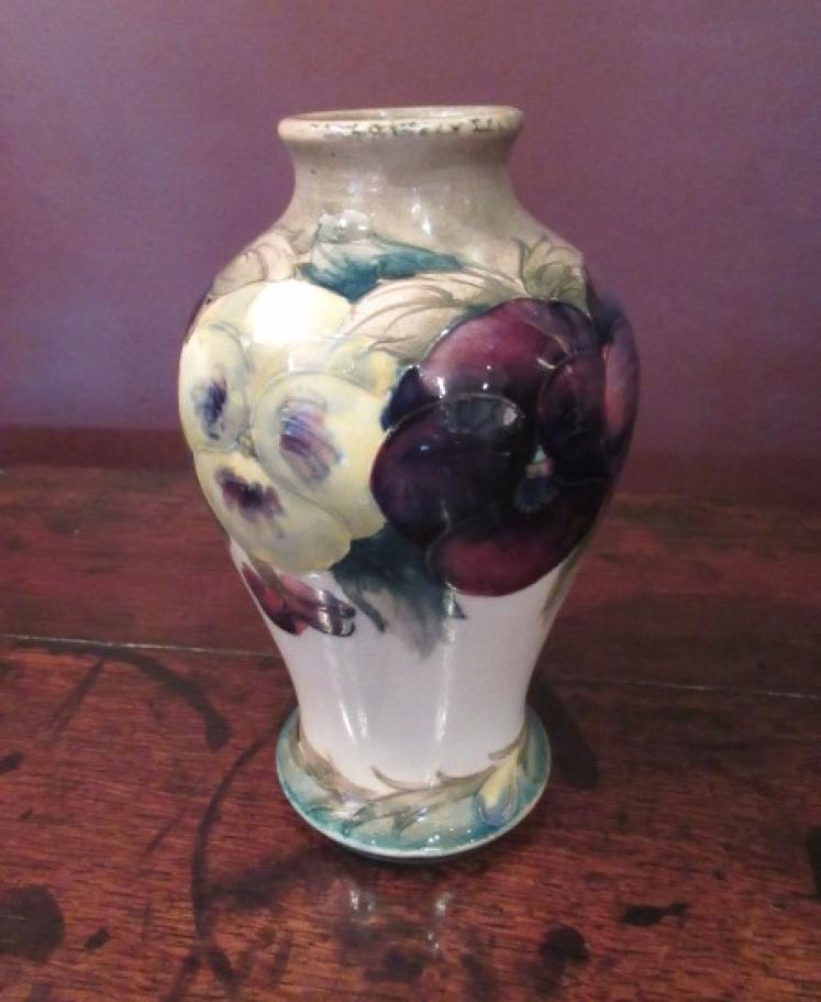 Early Moorcroft Pansy on Cream Baluster Shaped Vase - Image 1