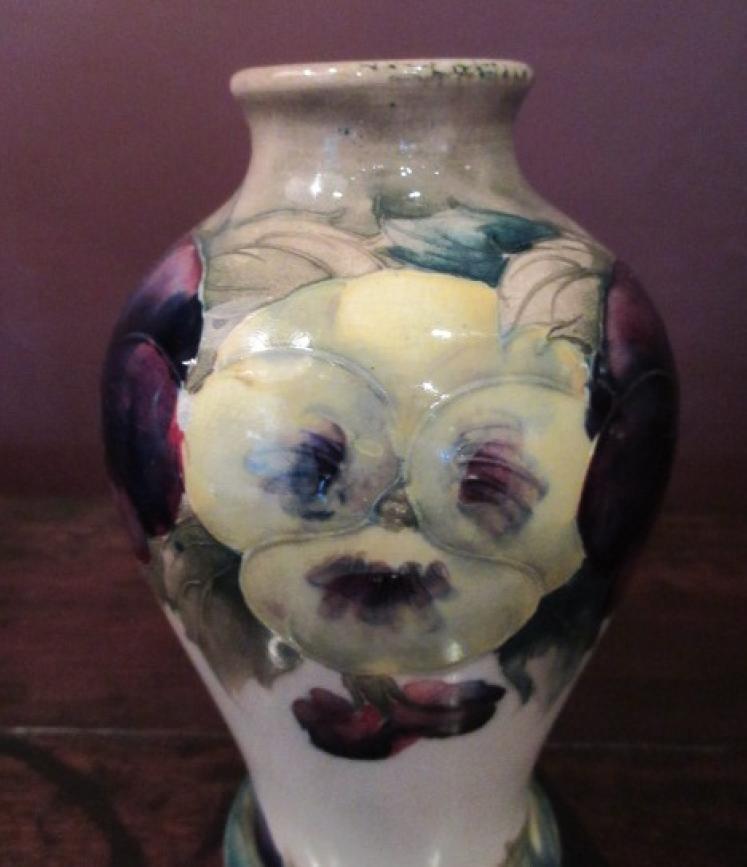 Early Moorcroft Pansy on Cream Baluster Shaped Vase - Image 2