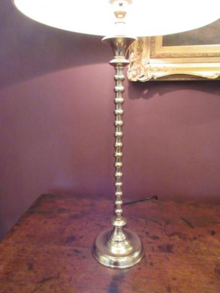 Tall Solid Brass Lamp & Crewel Work Shade - Image 3