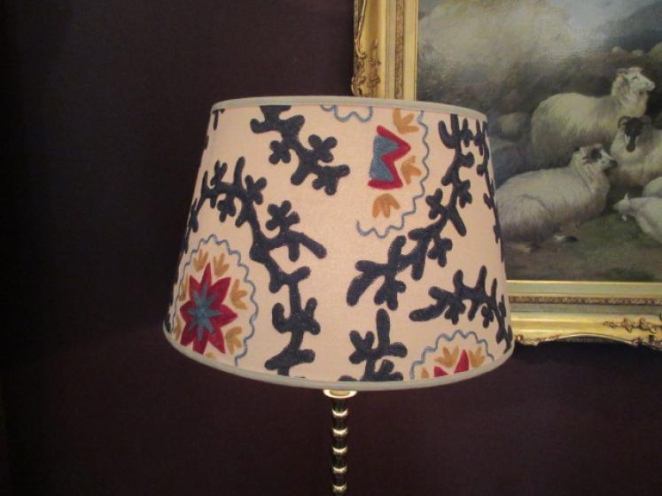 Tall Solid Brass Lamp & Crewel Work Shade - Image 4