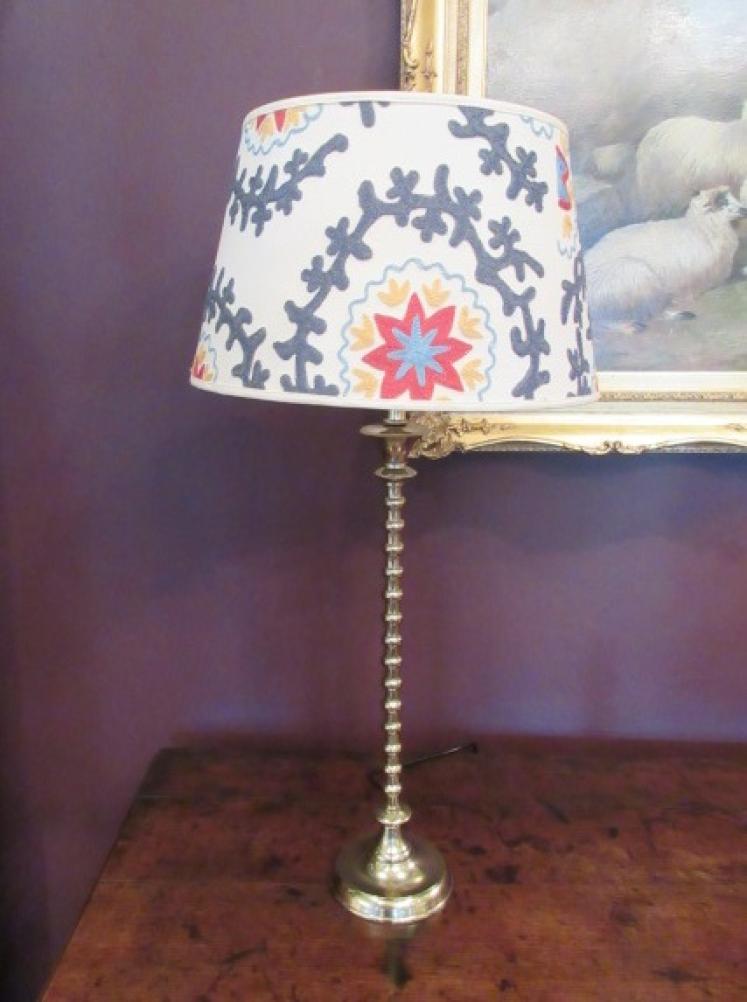 Tall Solid Brass Lamp & Crewel Work Shade - Image 5