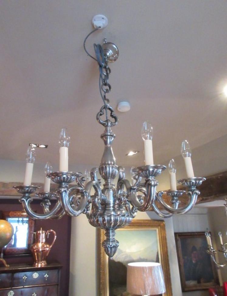 Superb Edwardian Period Bronze Nickel Plated Chandelier - Image 5