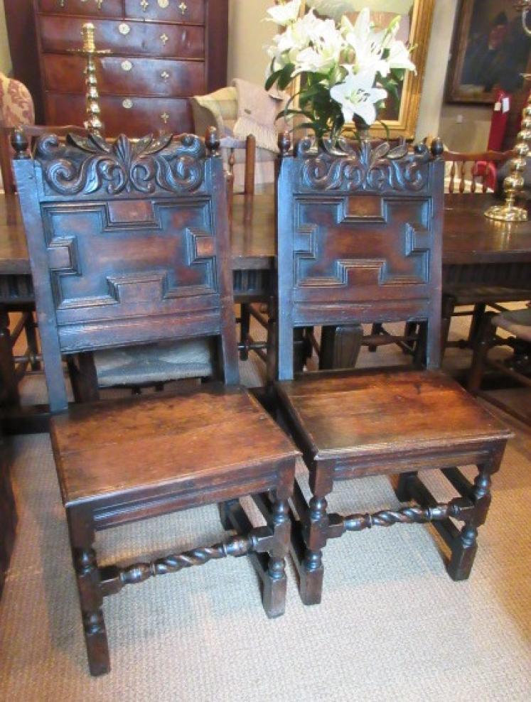 Very Original Pair of Early Period Oak Hall Chairs - Image 1