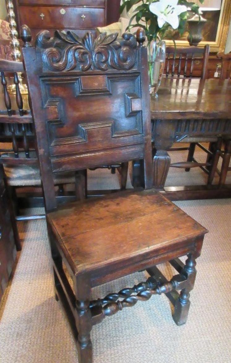 Very Original Pair of Early Period Oak Hall Chairs - Image 2