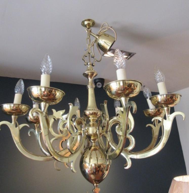 Arts & Crafts Period Solid Brass Chandelier - Image 1