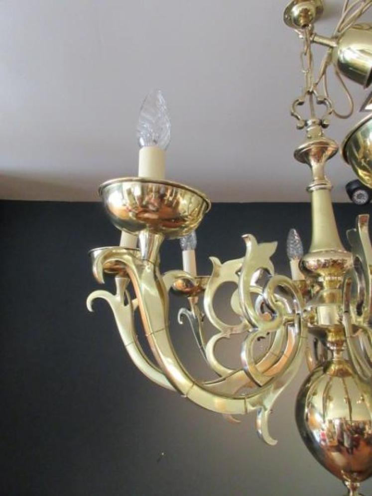 Arts & Crafts Period Solid Brass Chandelier - Image 3