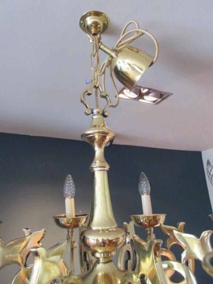 Arts & Crafts Period Solid Brass Chandelier - Image 4