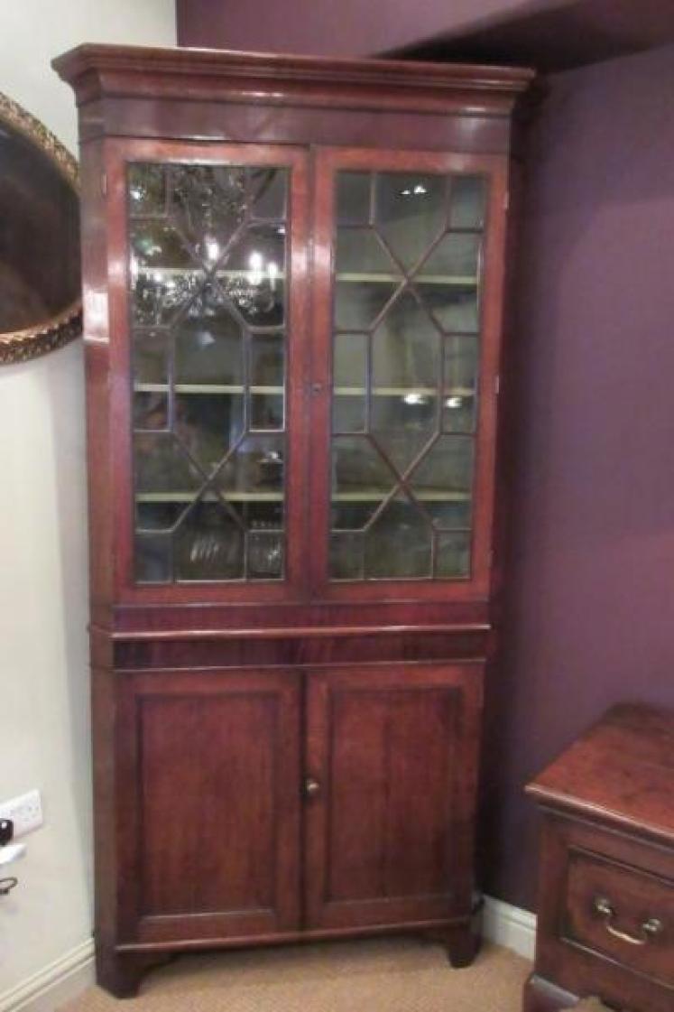 George III Period Oak & Mahogany Double Corner Cupboard - Image 1