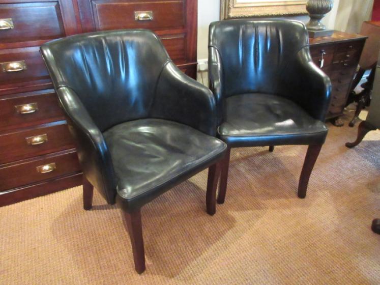 Pair of 1920's Dark Green Leather Club Armchairs - Image 1