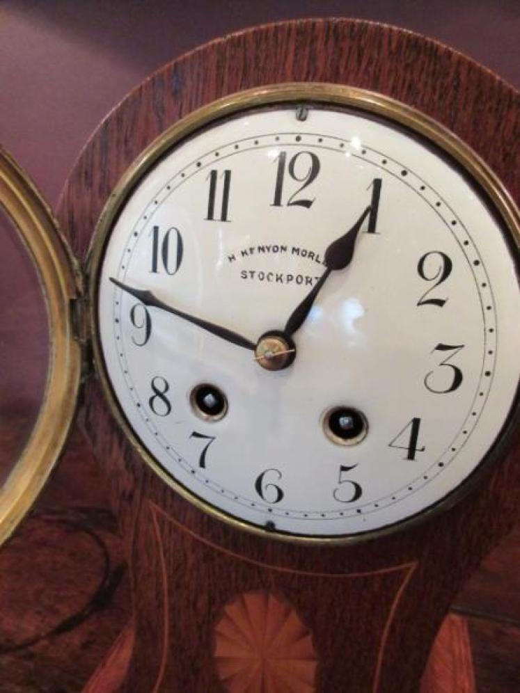 Edwardian Period Sheraton Inlaid Striking Mantel Clock - Image 3