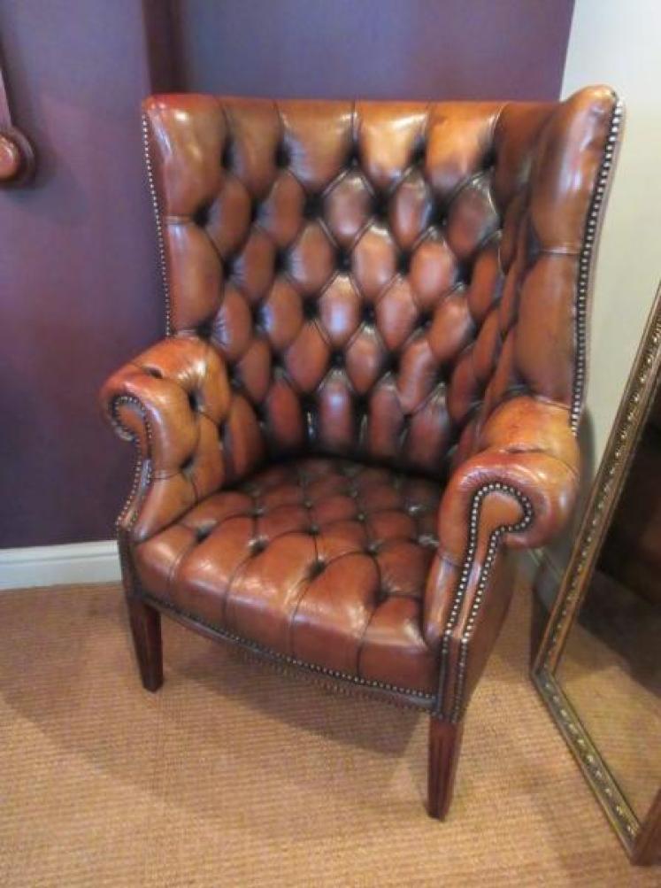 Superb 1920's Leather Barrel Back Wing Armchair - Image 1