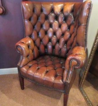 Superb 1920's Leather Barrel Back Wing Armchair