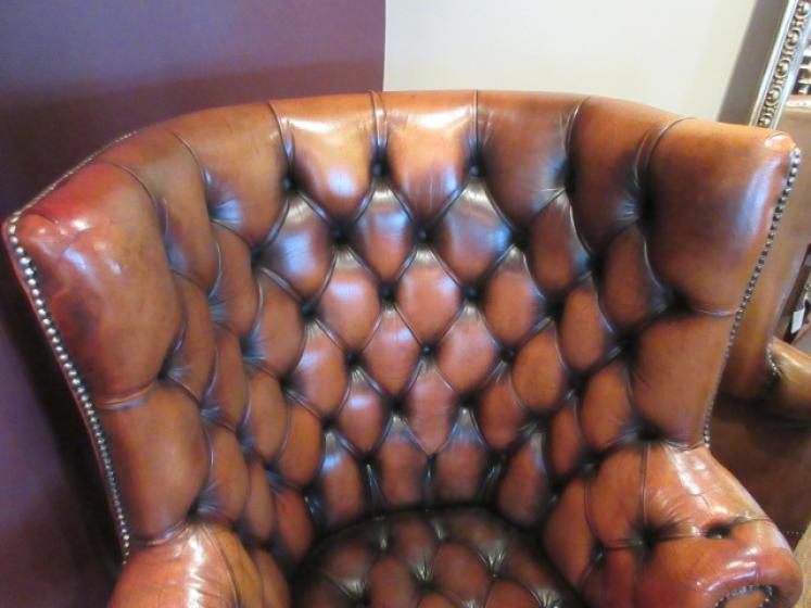 Superb 1920's Leather Barrel Back Wing Armchair - Image 3