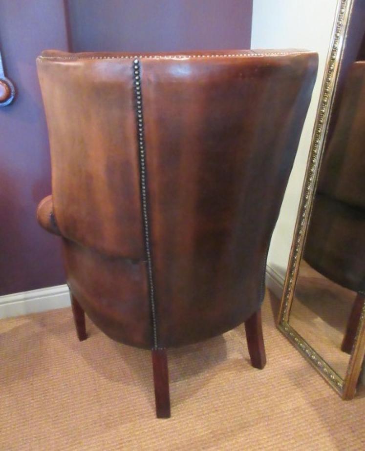 Superb 1920's Leather Barrel Back Wing Armchair - Image 4