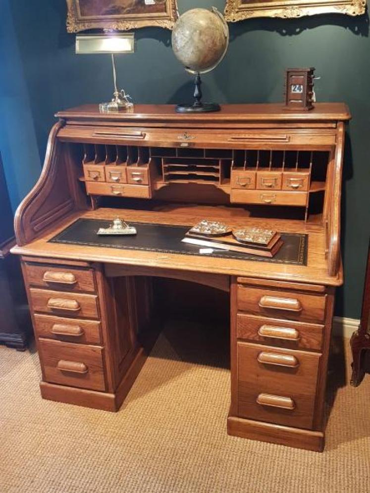 Superior Victorian Solid Oak Roll Top Desk - Image 1