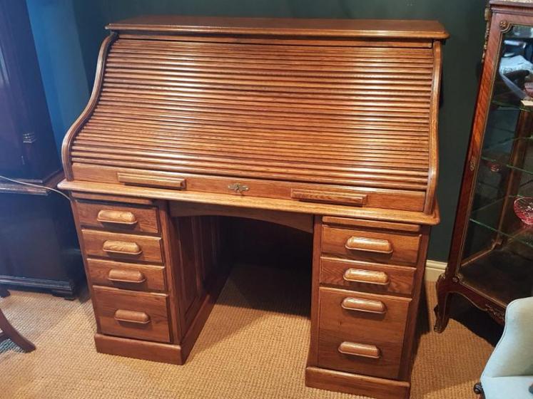Superior Victorian Solid Oak Roll Top Desk - Image 2