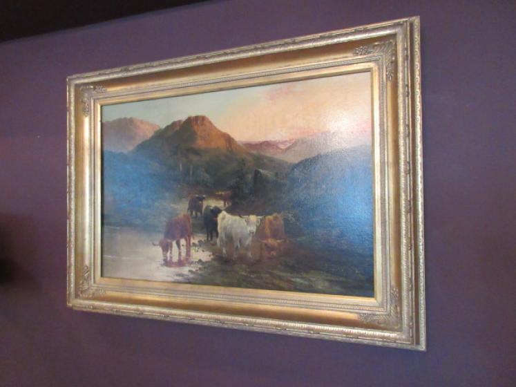 Pair of Oil on Canvas 'Cattle Watering' Paintings - Image 1