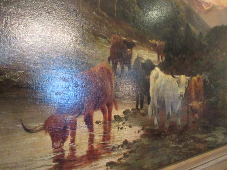 Pair of Oil on Canvas 'Cattle Watering' Paintings - Image 2