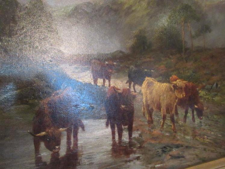 Pair of Oil on Canvas 'Cattle Watering' Paintings - Image 4