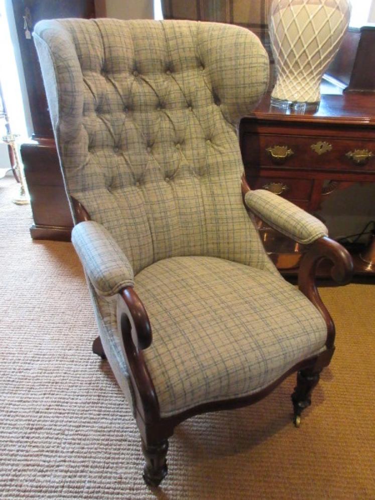 Early Victorian Upholstered Open Wing Armchair - Image 1