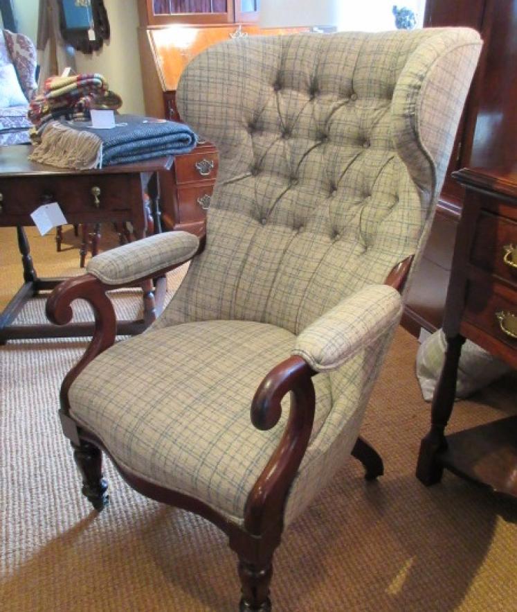 Early Victorian Upholstered Open Wing Armchair - Image 5