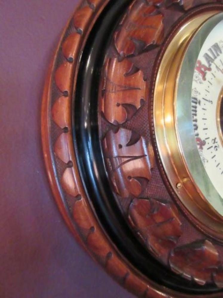Top Quality Victorian Walnut & Ebony Skeletonised Barometer - Image 3