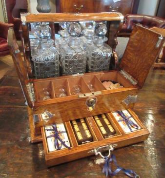 Outstanding Victorian Polished Oak Gaming Tantalus