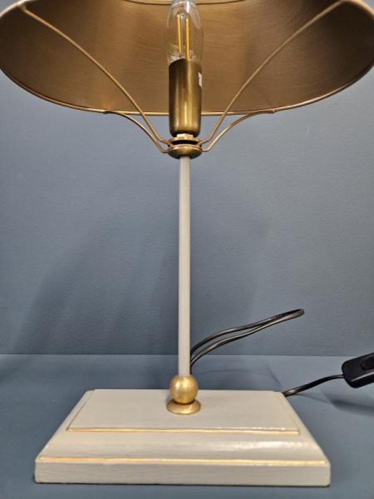 Grey & Gilt Edged Base Table Lamp with Metal Shade  - Image 2