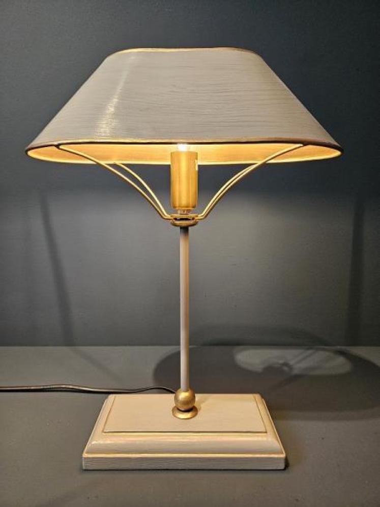 Grey & Gilt Edged Base Table Lamp with Metal Shade  - Image 6