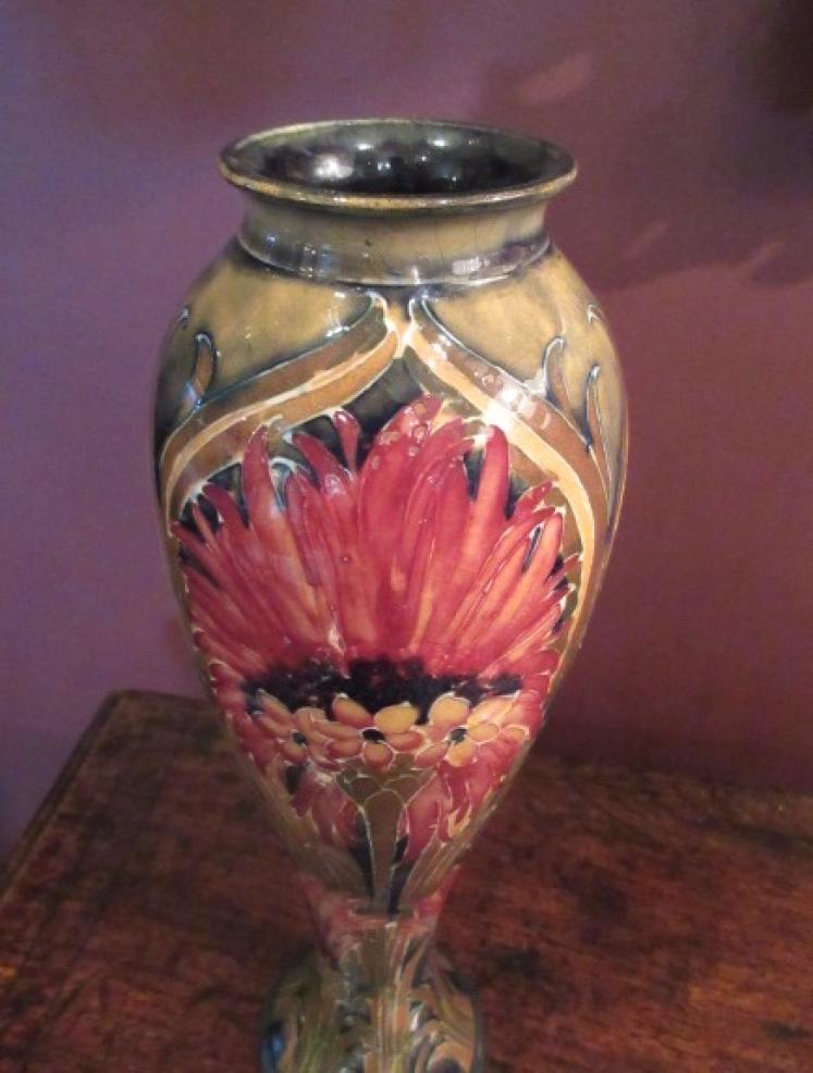 Art Nouveau Moorcroft Cornflower on Ochre Vase - Image 3